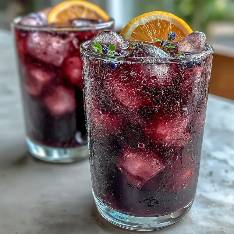 A refreshing Purple Rain Lavender Lemonade Refresher with butterfly pea flower tea, offering a soothing floral aroma and stunning violet hue.