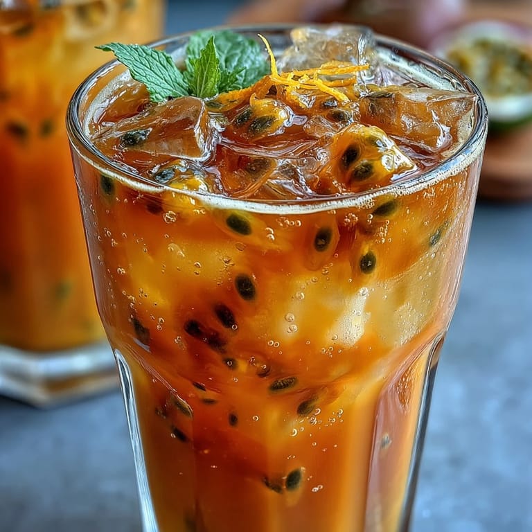 Refreshing Tropical Sunrise Mocktail: a sunny orange-passionfruit blend perfect for sipping.