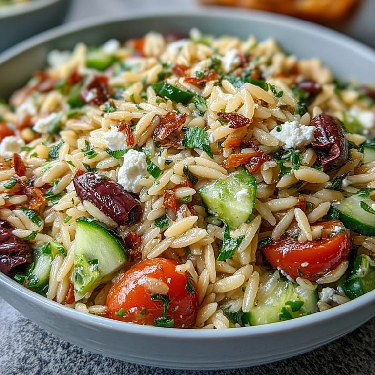 Taste of summer: Summer Orzo Salad with Feta served cool and refreshing.