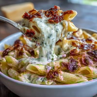 One-Pot Cheesy Pasta Bake with bubbling mozzarella and golden Parmesan topping, served hot from the oven.