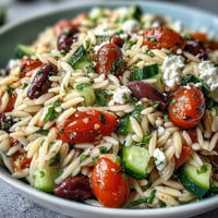Bright and fresh Summer Orzo Salad with Feta and Lemon, perfect for lunch.