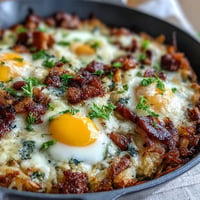 Loaded Hash Brown Skillet ready for a delicious Father's Day breakfast feast.